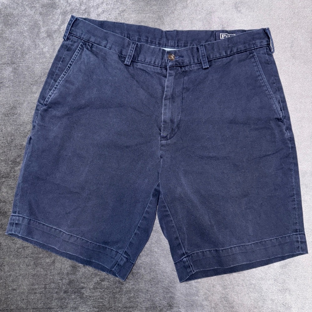 Polo Ralph Lauren Mens Navy Blue Chino Shorts Size 34 Cotton Twill Flat Front